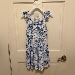 NWT Tahari Blue and White Floral Eyelet Girls Dress Size 7